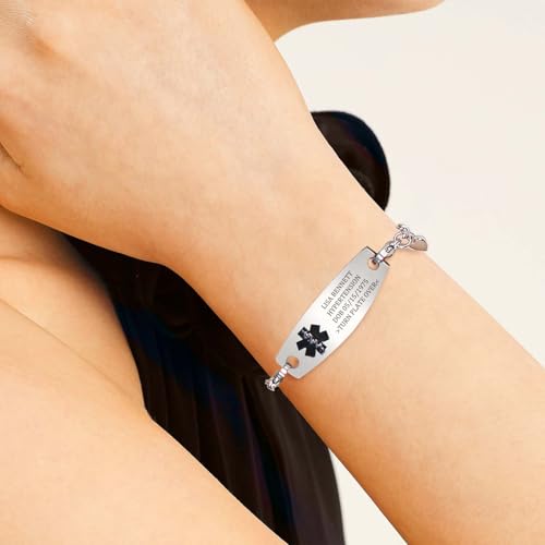 MOTICIUS Personalized Medical Alert Bracelets for Women Custom Medical Bracelets Stainless Steel Free Engraving Personalized Medic ID Bracelet Wristband for Women Autism Diabetic Epilepsy Asthma2