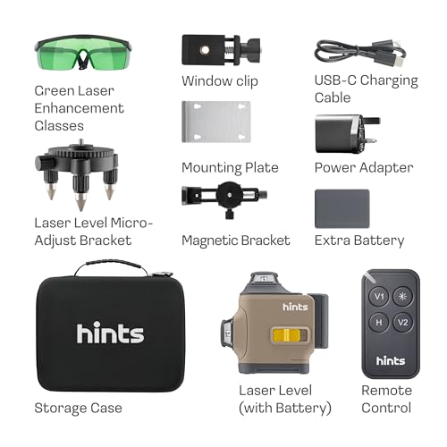 Hints 3D Laser Level Self-Leveling 3x360°, 3 Beams, 100Ft, ±1/12" Accuracy, IP54, Outdoor Pulse Mode, Remote and Gesture Control, Type-C Charging, Storage Case and E xtra Li-ion Battery included - image 2