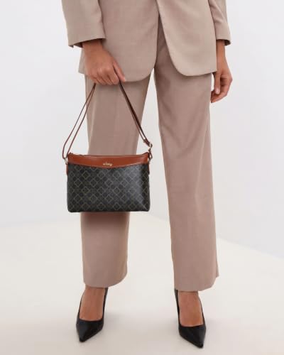 Image of Apery Elegant Printed Sling Bag | Two-Tone Faux Leather Shoulder Purse with Adjustable Strap