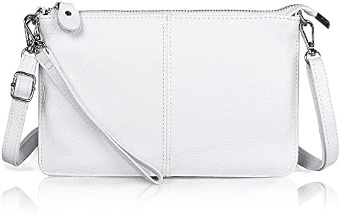 befen Genuine Leather Wristlet Clutch Wallet Purses Small Crossbody Bags Shoulder Handbag for Women, Silver Zipper