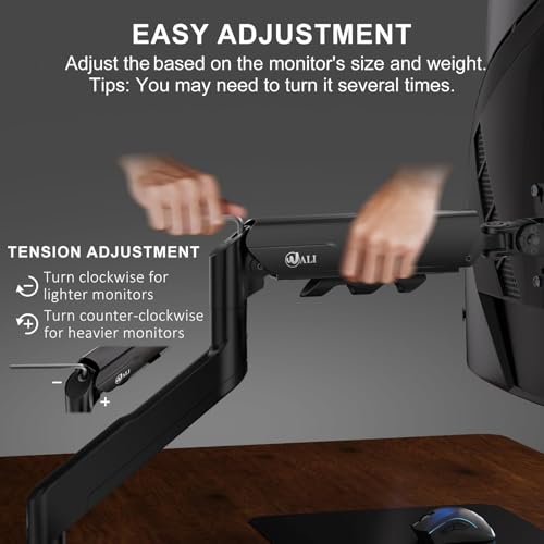 WALI Heavy Duty Single Monitor Arm for 17-49 Inch Flat Curved Ultrawide Screens, up to 33 Lbs, Adjustable Single Monitor Desk Mount for Home Office Gaming, VESA 75/100mm (GSM001XLN), Black by WALI - Image 9