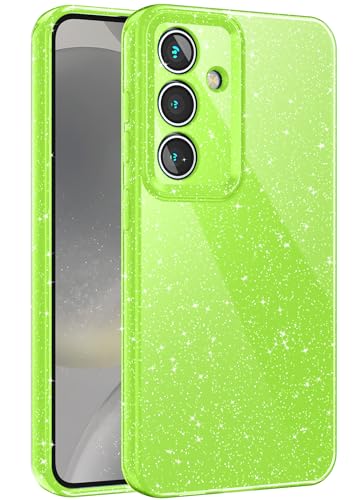 Coque pour Samsung Galaxy S24 souple en silicone TPU fin pour femmes et filles - Vert Fluo Pailleté