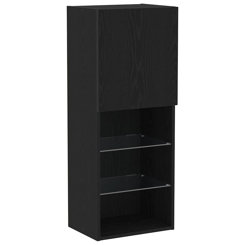 Gabinete de TV 4 pcs Roble Negro Mueble TV Pared con Luces LED RGB y Amplio Almacenaje, Diseño Moderno y Versátil 40.5 x 30 x 102 cm