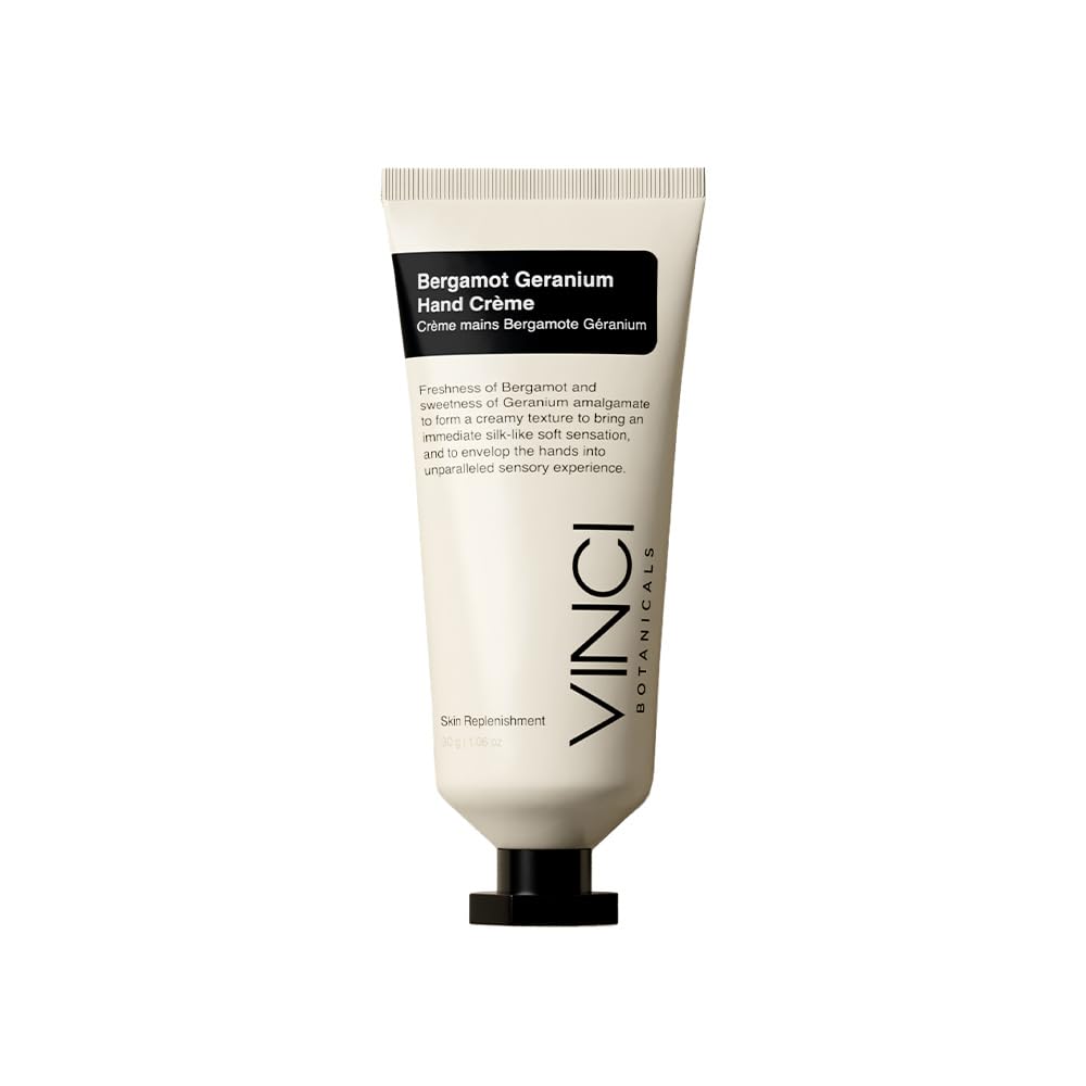 Vinci Botanicals Bergamot Geranium Hand Creme | Hydrating Hand Cream for Dry & Cracked Hand with Butters & Essentials Oils | Cruelty, Vegan & Paraben Free: Travel Hand Cream | Sweet & Fresh Aroma |30g