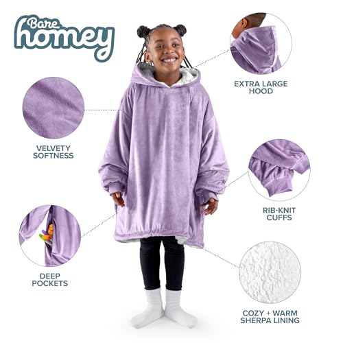 Image of Bare Home Wearable Blanket Hoodie - Soft Plush Sherpa - Warm and Cozy - Oversized Wearable Blanket
