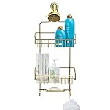 Better Houseware Over the Shower Head Caddy, Rustproof Shower Head Organizer with Hooks & Shelves, Hanging Shower Caddy for Shampoo, Conditioner & Soap, Aluminum Bathroom Rack, Gold