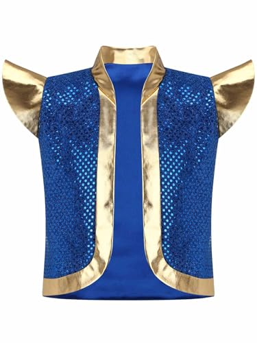 Hansber Boys Kids Super Bro Toad Outfits Fairy Tale Arabian Prince Vest Shiny Sequins Open Front Waistcoat3
