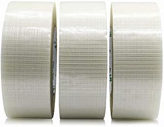 BOMEI PACK 3 Pack Strong Crossweave Reinforced Tape,Transparent Bi-Directional Filament Strapping Tape, Fiberglass Reinforced Tape,Heavy Duty Tape, 170mic x 50mm x 50m