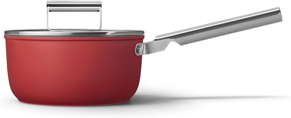 Smeg CKFS2011RDM Saucepan, Red, Non-Stick, Aluminium, Patented Base, 20cm