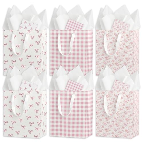 Coquette Charm Pink Bow Gift Bags Set of 6 - Medium Sized 9