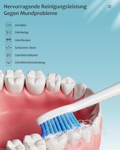Lächen Elektrische Zahnbürste, Lächen Schallzahnbürste, 5 Reinigungsprogramme mit Reiseetui, 6 Zahnbürstenköpfe, wiederaufladbar, IPX7 wasserdicht, Weiß – Bild 6