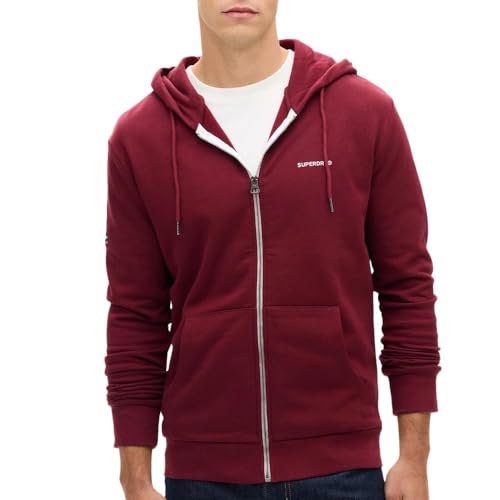 Superdry Burgundy Men's Plain Hood Zip Sweatshirt, Burgundy, L