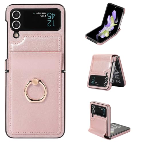 Coque en cuir de luxe Samsung Galaxy Z Flip 5 avec anneau support élégant or rose