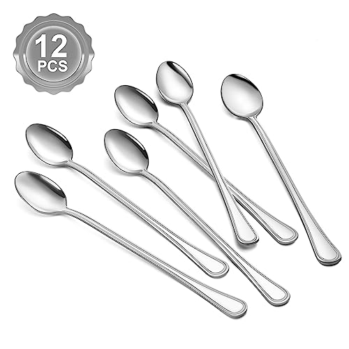 BEWOS Latte Macchiato Löffel Set 12 Stück, 20,7 cm Longdrinklöffel aus Edelstahl, Espressolöffel aus rostfreiem Stahl, Spiegelpoliert,...