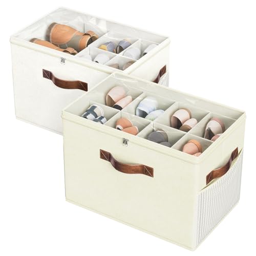 2 Pack Shoe Organizer for Closet, Foldable Shoe Storage with Adjustable