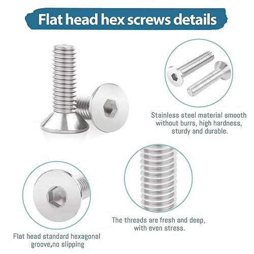 50Pcs M5 (5mm x 25mm) Hex Socket Countersunk Machine Screws, M5 Countersunk Bolts 25mm - Image 2
