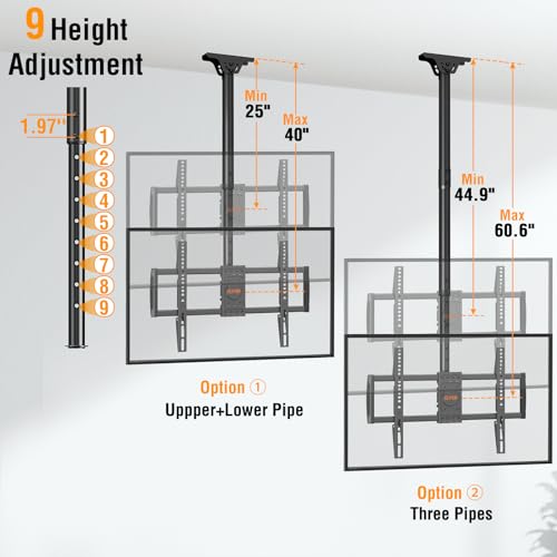 ELIVED Ceiling TV Mount for Most 37-75 Inch Flat/Curved TVs, Height Adjustable Ceiling Mount for Flat Pitched Roof, Hanging TV Bracket 360° Swivel Full Motion, Holds up to 110 lbs, Max VESA 600x400mm by ELIVED - Used condition - US$48.08