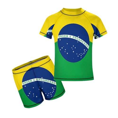 Brazil FlagChildren's Casual Swimsuit Set - Simple and Versatile10-12Y（150cm）