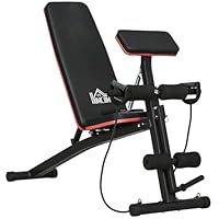 HOMCOM Foldable Weight Bench, Strength Training Sit Up Bench, Incline Decline Bench with 7-Level Backrest, Leg Extension Machine, Preacher Pad and Resistance Band for Home Gym Workout, Red