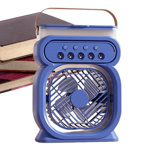 shuhauk Ventilador con niebla, ventilador portátil recargable, 3 velocidades de , tanque de agua de 450 ml con luz nocturna de 7 colores para playa, crucero, senderismo,