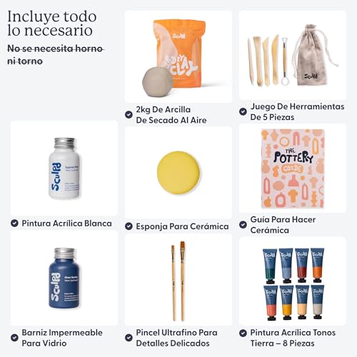 Miniatura 2 de Sculpd Kit De Iniciación De Cerámica, Arcilla Seca Al Aire Juego De Pintura Para Principiantes Para 2 Adultos: Incluye Herramientas De Esculpir, Pintura Acrílica, Pinceles, Guía Fácil, Tutorial En