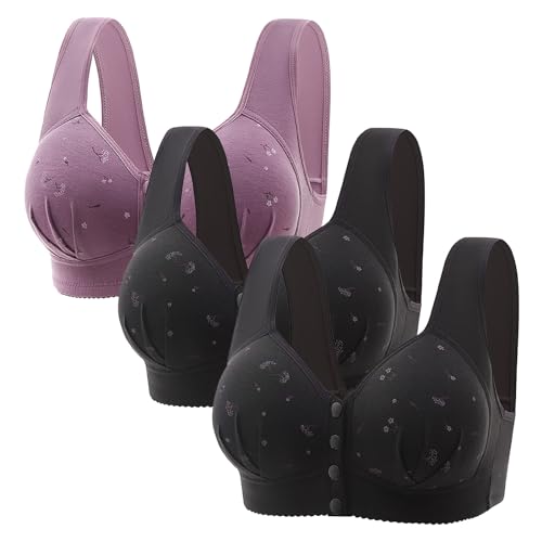 Brater - Ropa interior fina, sin cordones, cómoda, transpirable, talla grande, con hebilla, cuello en V, sin varillas, brasier para mujer, gris, 80