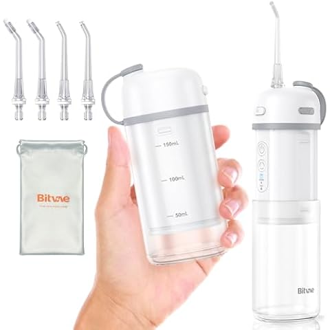Bitvae P1 Water Dental Flosser for Teeth, Portable Mini Water Teeth Picks, Cordless Water Cleaner Picks with Telescopic Water Tank, Rechargeable Oral Irrigator for Travel & Home, Frost White Cover
