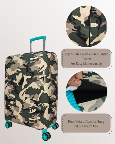 Image of Printed Polyester Suitcase Cover Stretchable Luggage Protector Trolley Bag Cover Travel Accessory (Fougi Green-M)