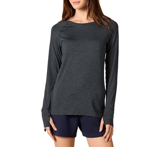 Amazon Essentials Maglia Girocollo a Maniche Lunghe Elasticizzata Tecnica Spazzolata (Taglie Forti Disponibili) Donna, Nero/Tintura Policromatica, S