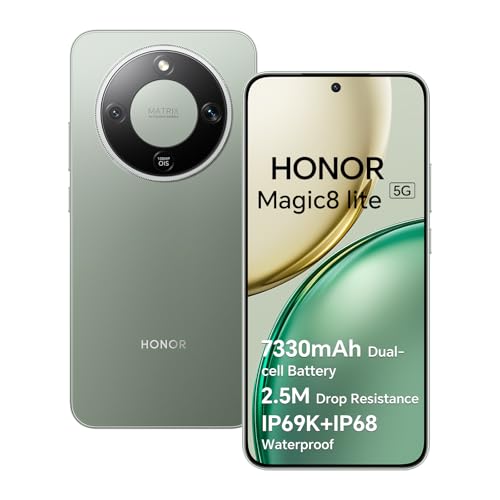 HONOR Magic8 Lite 5G Smartphone 8GB 256GB 6,79' y 120 Hz 6000 nits, Teléfono Móvil Cámara AI de 108 MP, IP69K y SGS Triple Resistente, Snapdragon 6 Gen 4, Doble SIM NFC Android 15, Verde