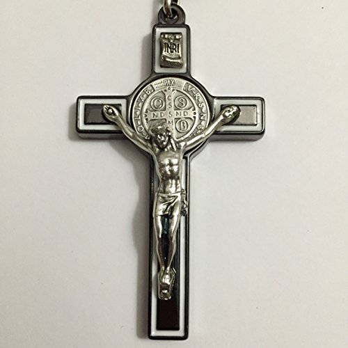 3 Inch Saint Benedict Cross Crucifix Pendant Black White Enamel With Silver Corpus Catholic Made In Italy #TOP2