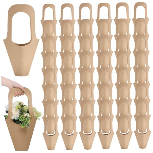 50 bolsas de papel para ramo de flores con asa resistente para recuerdos de boda