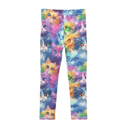 Colorful Cat Girls' Leggings Toddler Doodles Cute Kids Yoga Pants Dance Active Tights 4T2