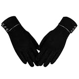 Womens Winter Warm Gloves, Touchscreen Texting Fleece Lined Windproof Driving Gloves Hand Warmer By Alepo (Black-L)