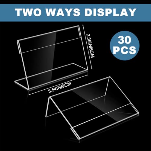 Image of Clear Acrylic Display Stand 30 Pack, 9x6cm L Shaped Sign Holder for Table, Price Tag, Name Card, Menu, Buffet Food Label, Desk Label, Retail, Wedding, Transparent Tabletop Place Card Holder