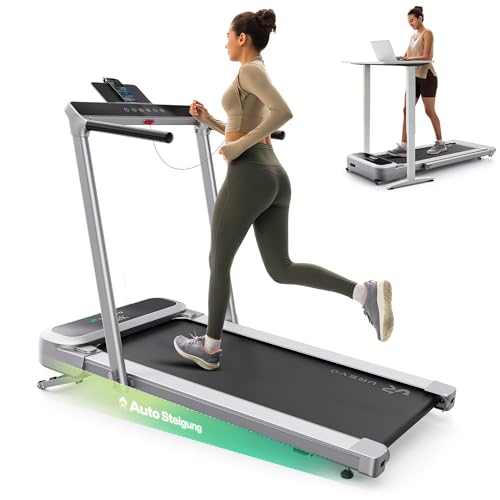 UREVO Laufband mit Steigung Automatisch, 3.0PS Leiser Dualer bürstenloser Motor, Laufband Schreibtisch für den Heim- und Bürogebrauch, 12-Point Shock Absorption, Geräuscharme Laufbänder, Fernbedienung