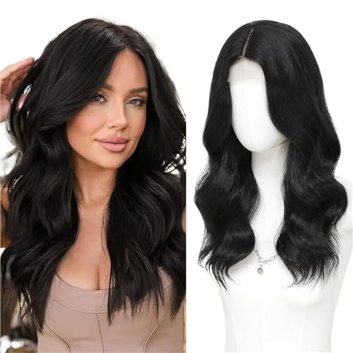 Perruque haute température noire pour masquer la perte de cheveux sur le front avec dentelle