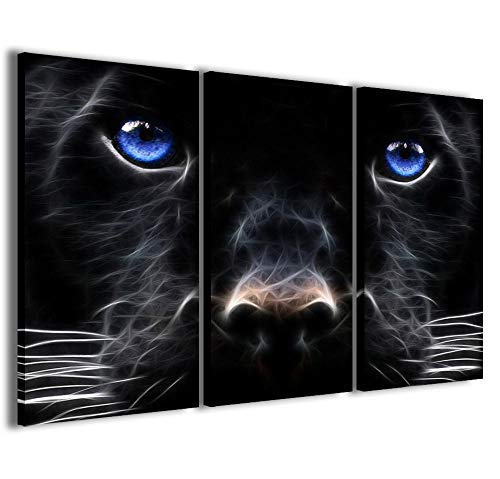 Stampe su Tela Cuadro Black Panther Pantera Negra Lienzo moderno de 3 paneles ya enmarcados, listo para colgar, 90 x 60 cm Cover