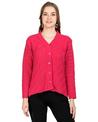 Image of Lady Willington Women Woolen V-Neck Self Design Cardigan Heavy Daffodil Fabric Cardigan Winter Wear Pure Wool Cardigans for Women Sweaters Long Cotty Fully Warm Cardigan Free Sizes