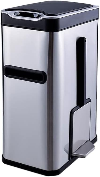 Intelligent Induction Stainless Steel Trash Can Bathroom Toilet Multi-Function Self-contained Toilet Brush Paper Towel Trash Can Three-in-one Kitchen Garbage Bin,Metallic-Medium