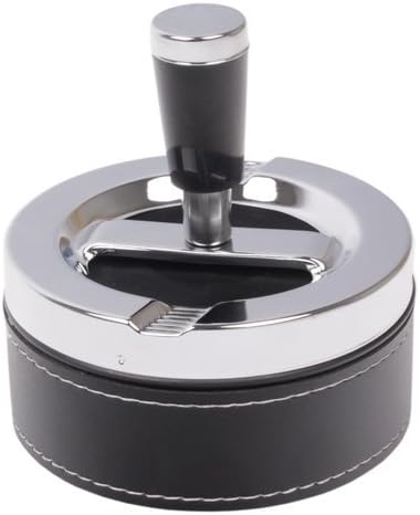 Large elegant modern spinning wind-proof ashtray, 9 cm, black, chrome, silver, Rund