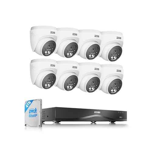 ZOSI C220 4K 8MP 16CH POE NVR Security Camera System (32CH Expandable), 8 x 8MP PoE IP Cameras Outdoor Indoor, 24/7 Recording, AI Human/Vehicle/Face Detection, Two-Way Talk, Night Vision, 4T