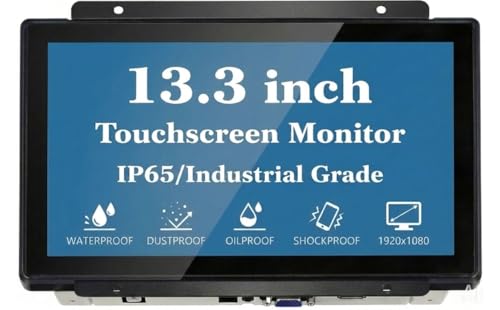 RIUIIN 13.3 Inch Industrial PCAP Touchscreen Monitor, 1920x1080,Waterproof,VGA+HDMI Port, 24/7