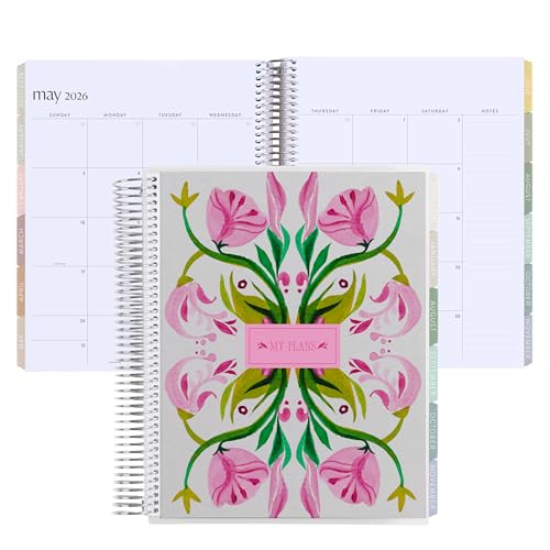 8.5x11 Coiled Monthly Planner (January 2026 - December 2026) - Tulipscape classic cover, Pastel Minimal theme, platinum coil