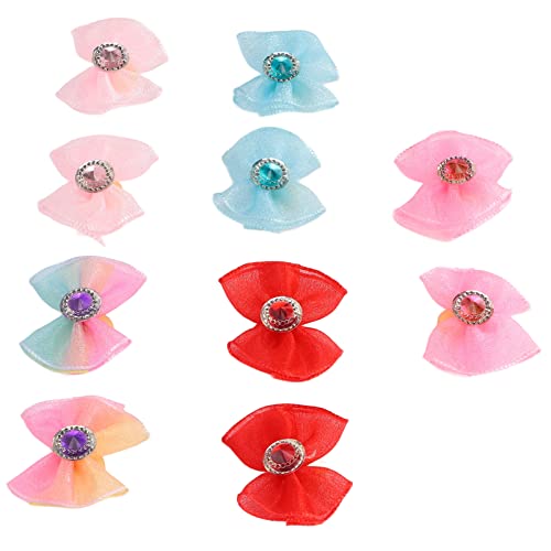 Fafeicy 20 pcs Laço para Cães Grooming Pet Grooming Laço de Miçangas Multicoloridas de Strass Laço c