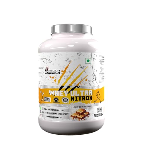 Image of Whey Ultra Nitrox by Arscor Nutrition | 24g Whey Protein + 2g Creatine Monohydrate | Lean Muscle, Strength & Recovery | No Sugar, Low Fat | Post Workout Protein Supplement (2 kg, Choco Caramel)
