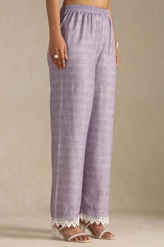 Image of Soch Womens Purple Linen Blend Botanical Print Suit Set With Beads