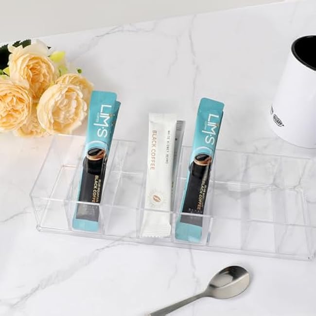 Drink Packet Organizer,Water Packet Organizer,Acrylic Storage Container,Food Storage Organizer Bins,Packet Organizer Pantry,Tea Bag Organizer with 8 Compartments for Snacks Spices