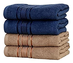 Image of 100% Cotton 4 Piece Hand Towel Set, 380 GSM Super Absorbency & Ultrasoft (40x60cm.) (Navy & Beige)