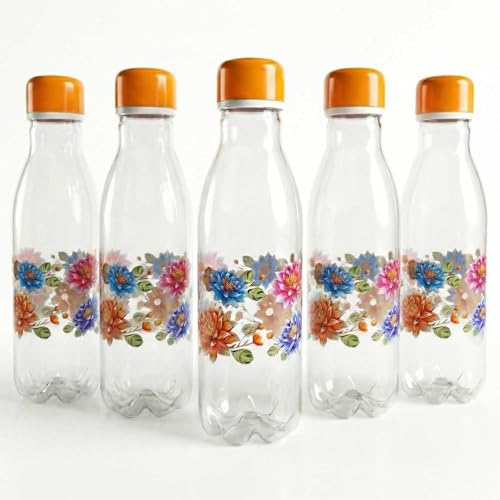 Image of RED WIND Unbreakable 1 Litre Transparent Floral Print Water Bottles | Pack of 3 | Multicolor | Leakproof Screw Cap | BPA-Free | Bottles for Fridge, Gym, Home, Office, School and Travel